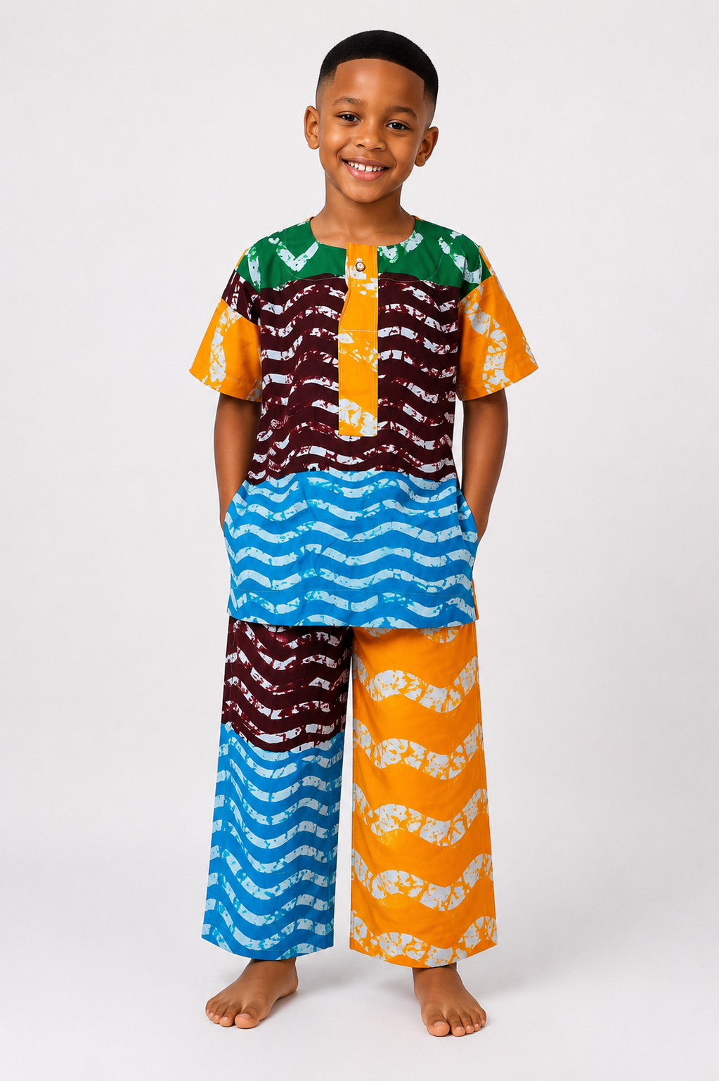*Ankara Patchwork Top & Shorts Set | African Print Boys' 2-Piece | Agbeke Style