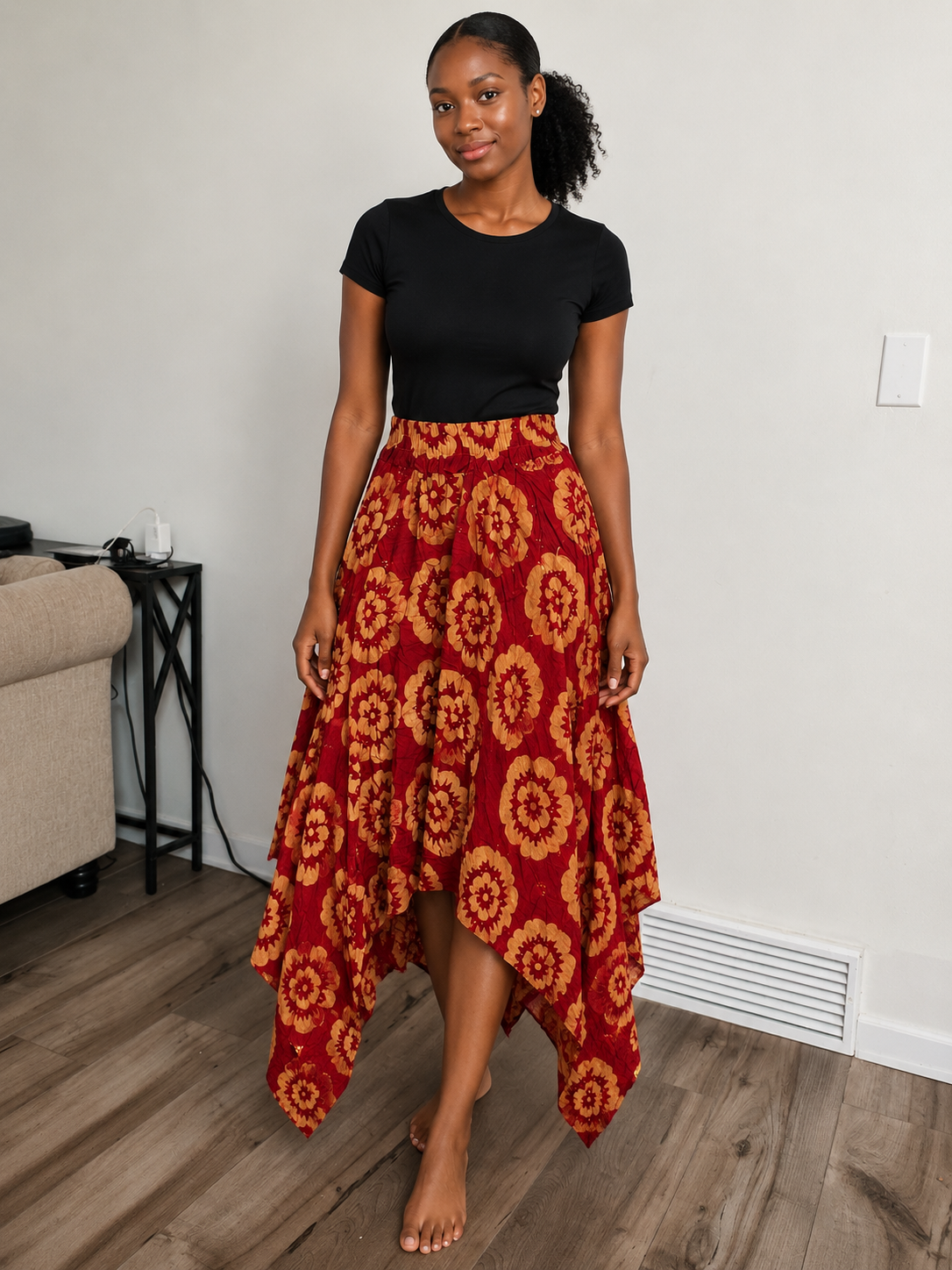 Adire Handkerchief Hem Skirt | African Print Skirt | Agbeke Style