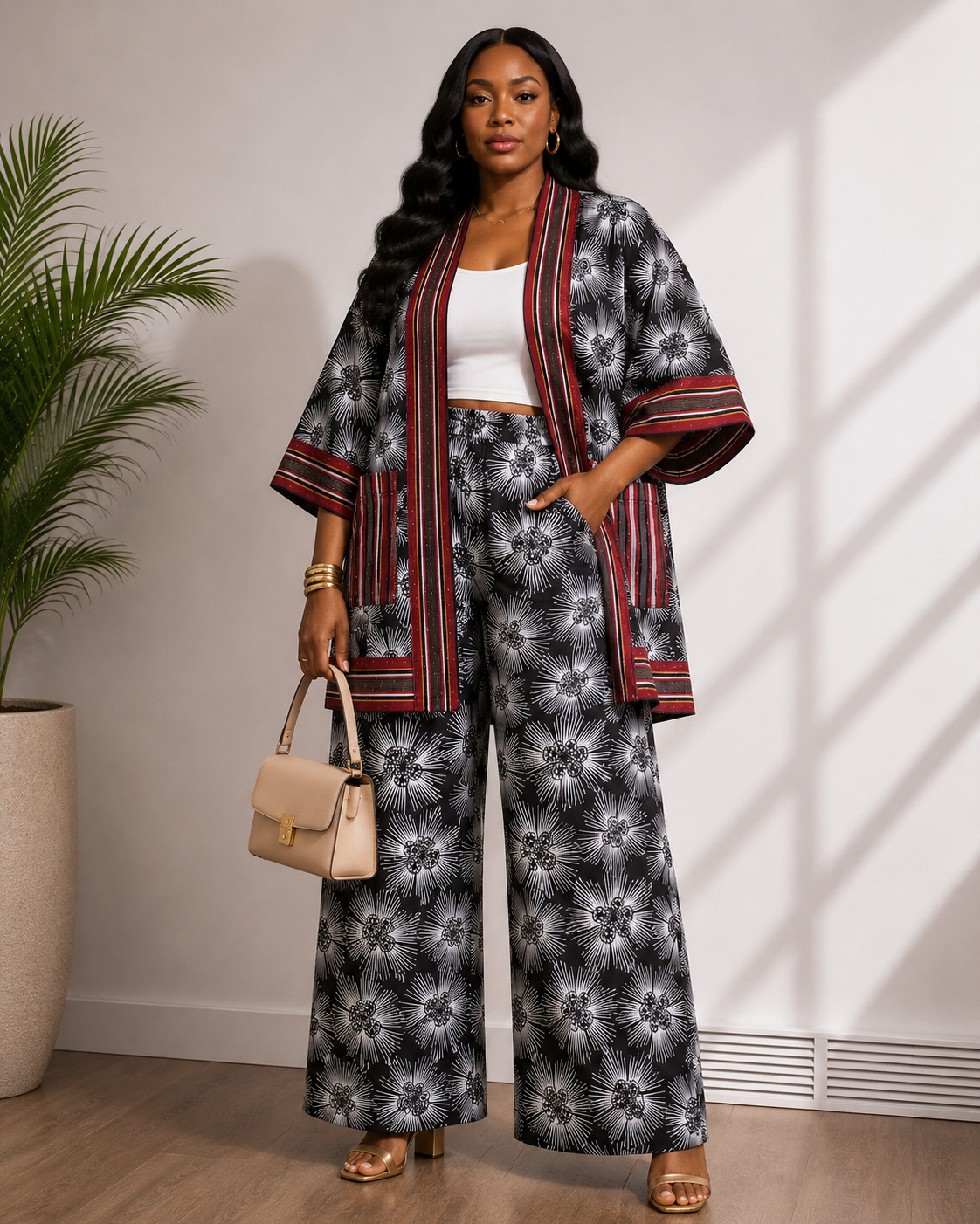 Ankara & Asooke 3-in-1 Kimono Set with Rhinestone Detail | Agbeke Style
