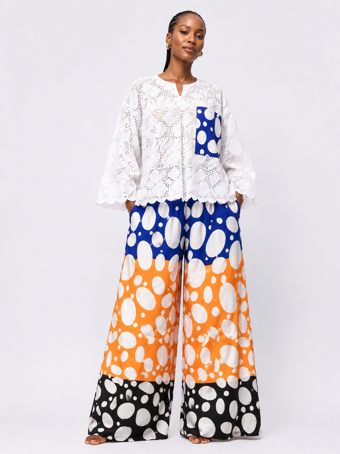 Lace & Ankara 2-Piece Top & Palazzo Pants Set | African Print Co-ord | Agbeke Style