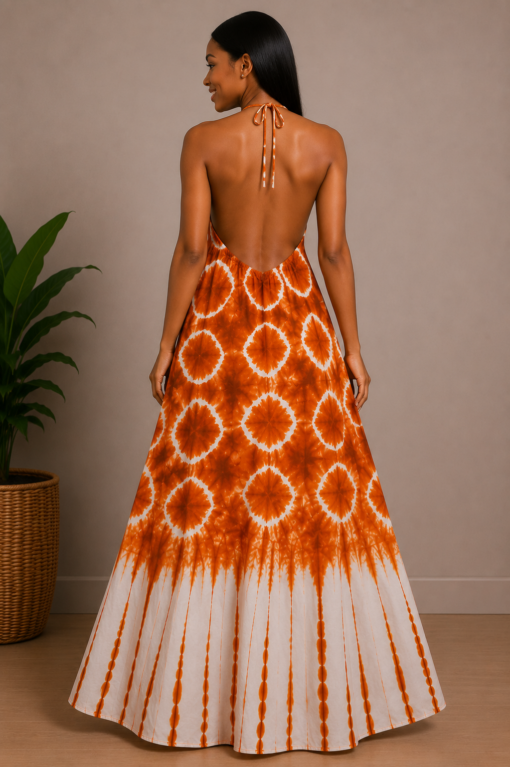 Tie-Dye Halter Neck Maxi Dress | Backless African Print Dress | Agbeke Style