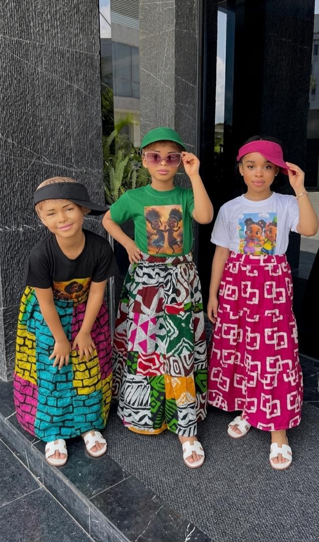 3 Pc Ankara Maxi Skirt, Tee & Cap Set | African Print Kids' 3-Piece Set | Agbeke Style