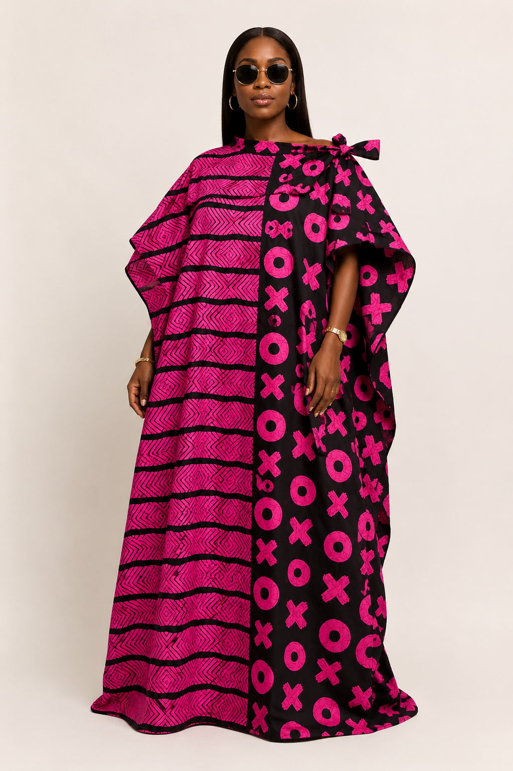 Ankara Off-Shoulder Tie Belt Bubu Maxi Dress | African Print Kaftan | Agbeke Style