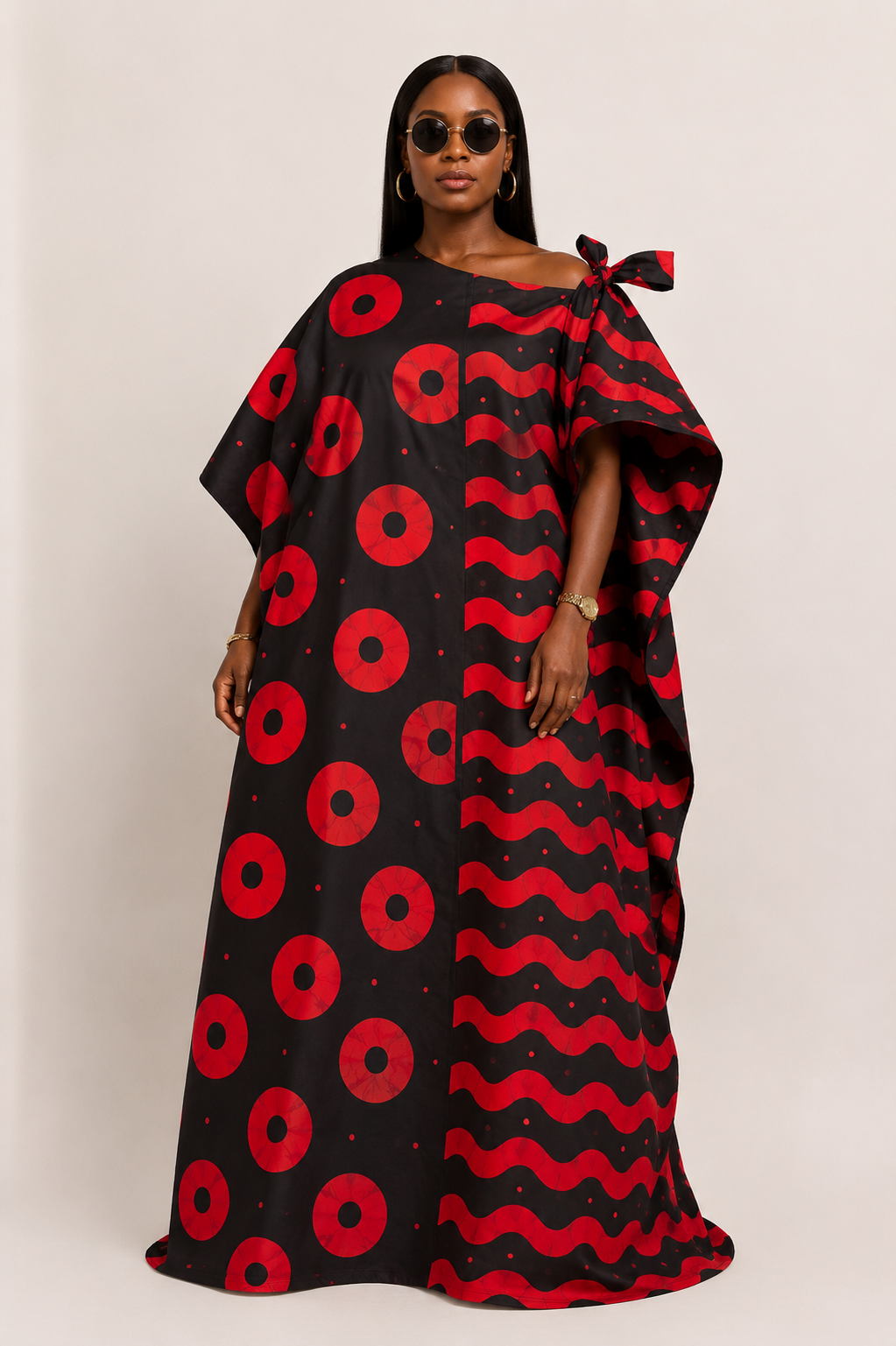 Ankara Off-Shoulder Tie Belt Bubu Maxi Dress | African Print Kaftan | Agbeke Style