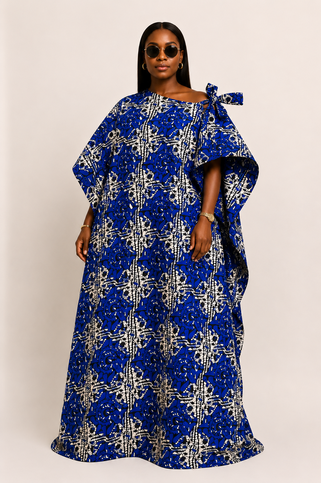 Ankara Off-Shoulder Tie Belt Bubu Maxi Dress | African Print Kaftan | Agbeke Style