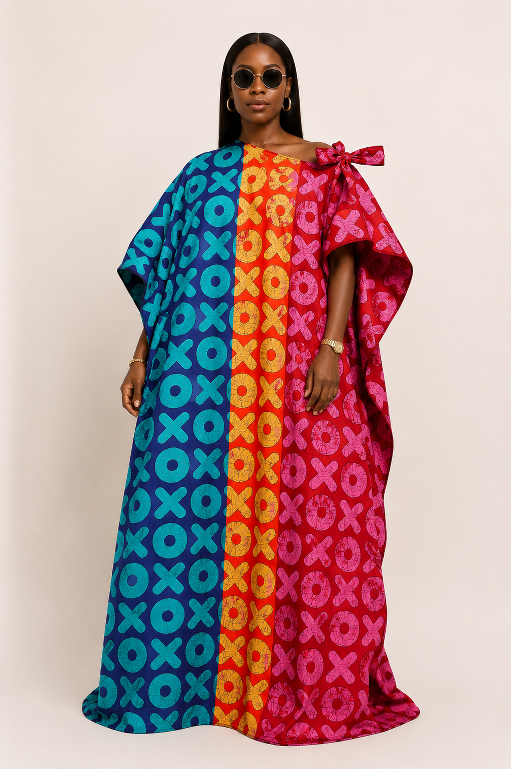 Ankara Off-Shoulder Tie Belt Bubu Maxi Dress | African Print Kaftan | Agbeke Style