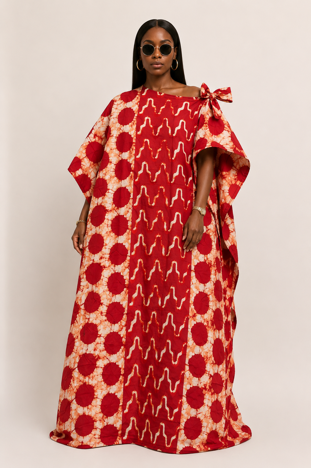 Ankara Off-Shoulder Tie Belt Bubu Maxi Dress | African Print Kaftan | Agbeke Style