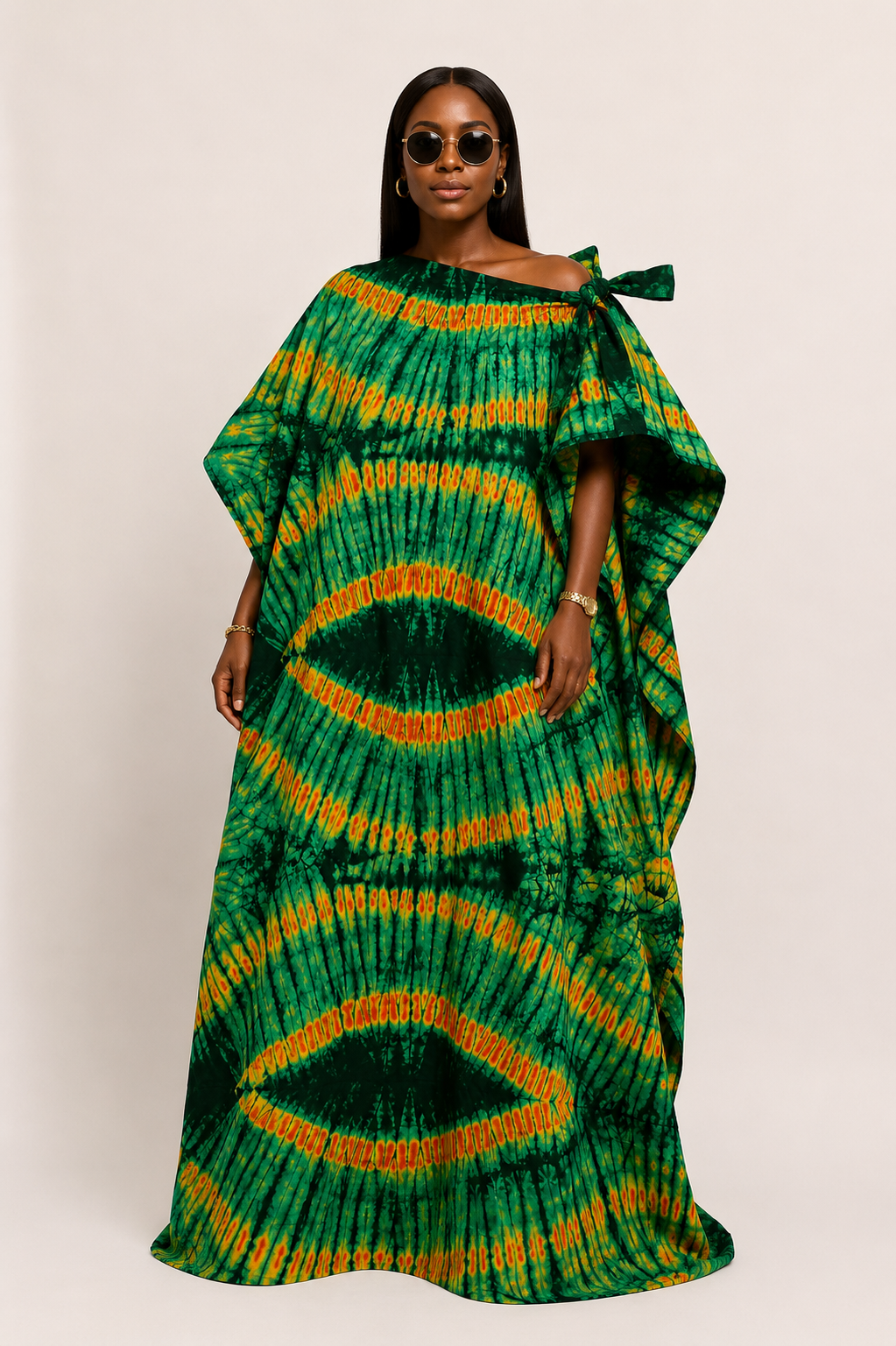 Ankara Off-Shoulder Tie Belt Bubu Maxi Dress | African Print Kaftan | Agbeke Style