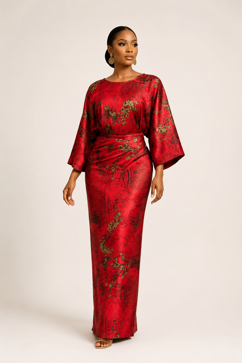 *Silky Iro & Buba Wrap Set | Floral Print Two-Piece | Agbeke Style