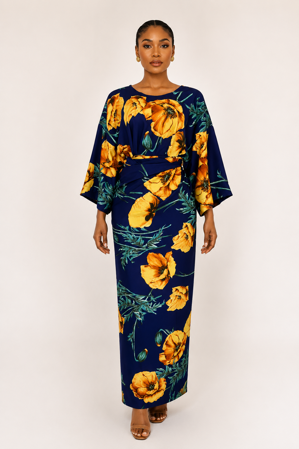 Silky Iro & Buba Wrap Set | Floral Print Two-Piece | Agbeke Style