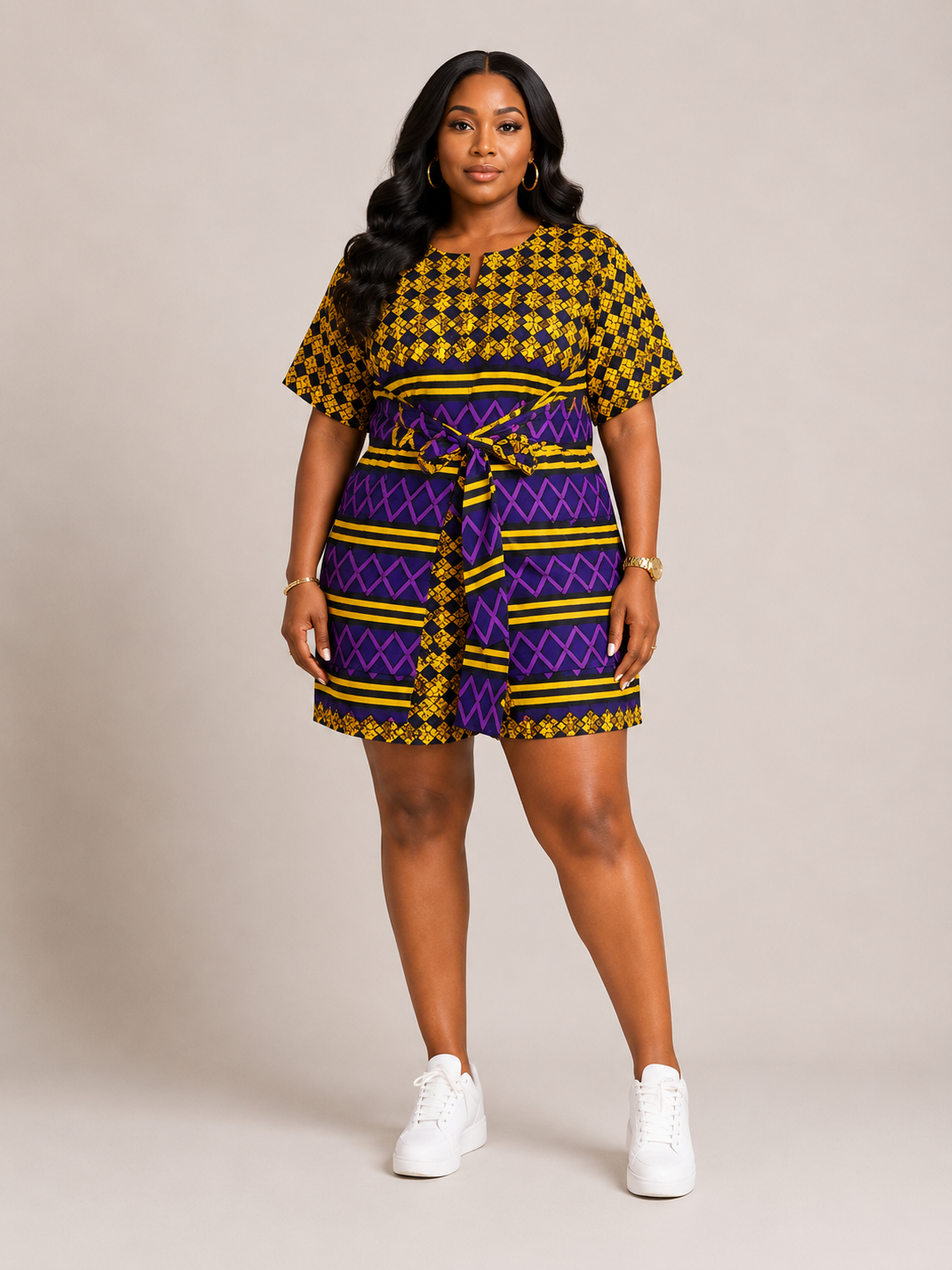 **Ankara Print Belted Top & Shorts 2pc Set | Agbeke Style