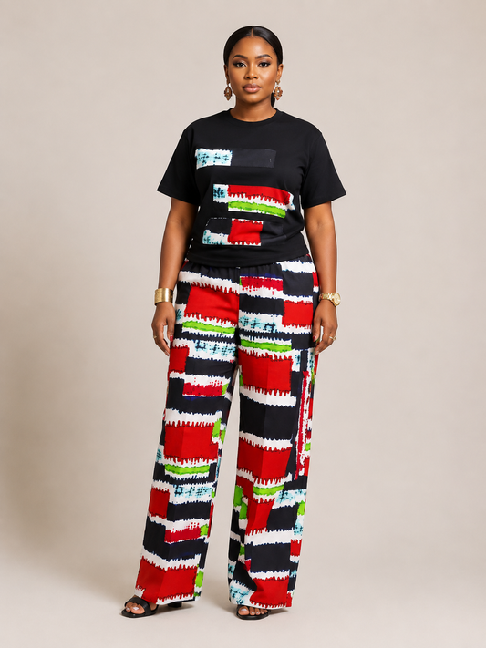 **Ankara Print Patchwork Pants & Tee 2pc Set | Agbeke Style