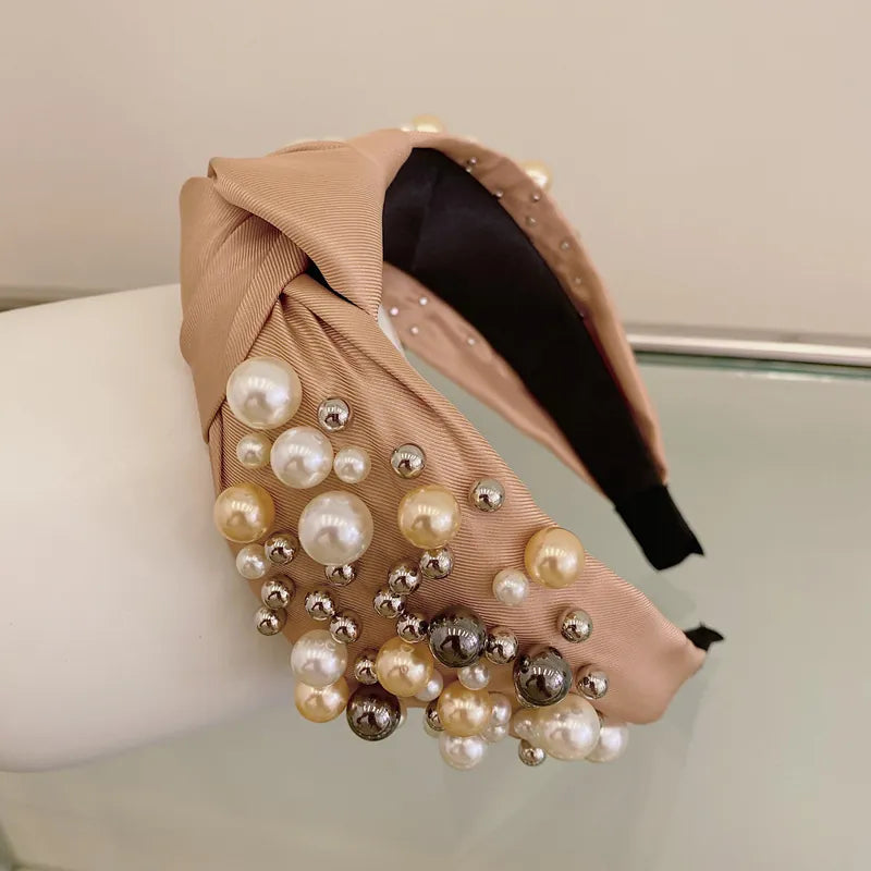 Knotted Pearl Satin Wide Headband | Statement Hair Accessory | Agbeke Style