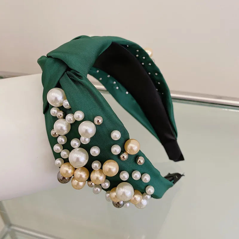 Knotted Pearl Satin Wide Headband | Statement Hair Accessory | Agbeke Style