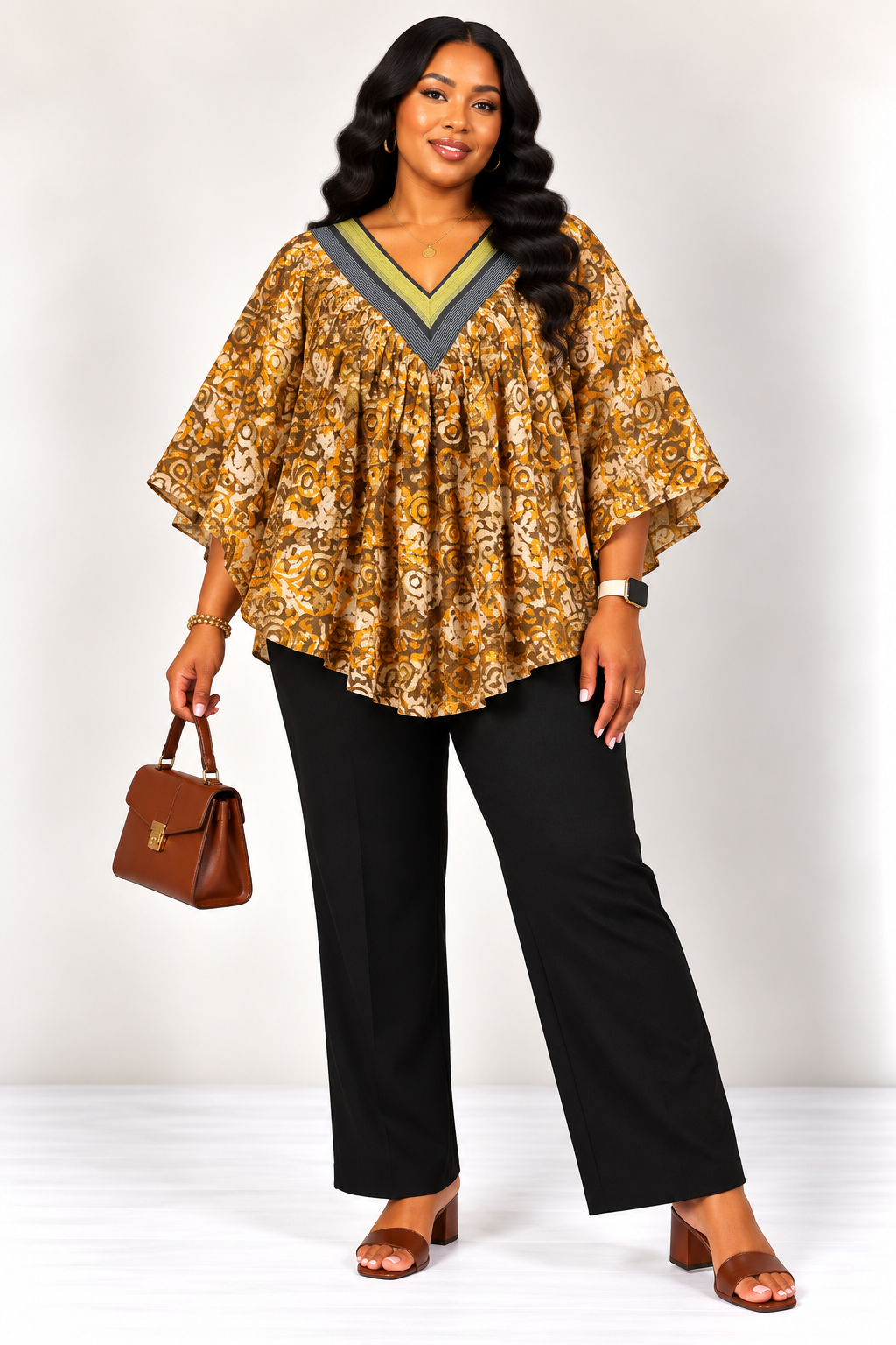 **Adire Top with Asooke Neckline| African Print Blouse | Agbeke Style