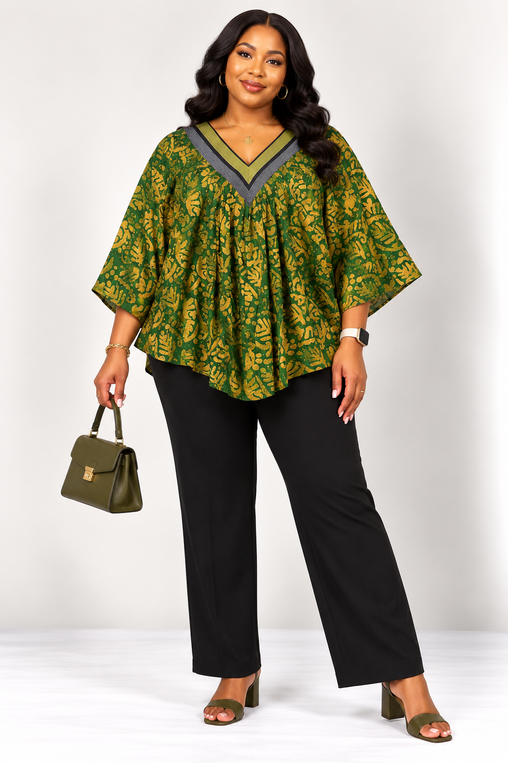 **Adire Top with Asooke Neckline| African Print Blouse | Agbeke Style