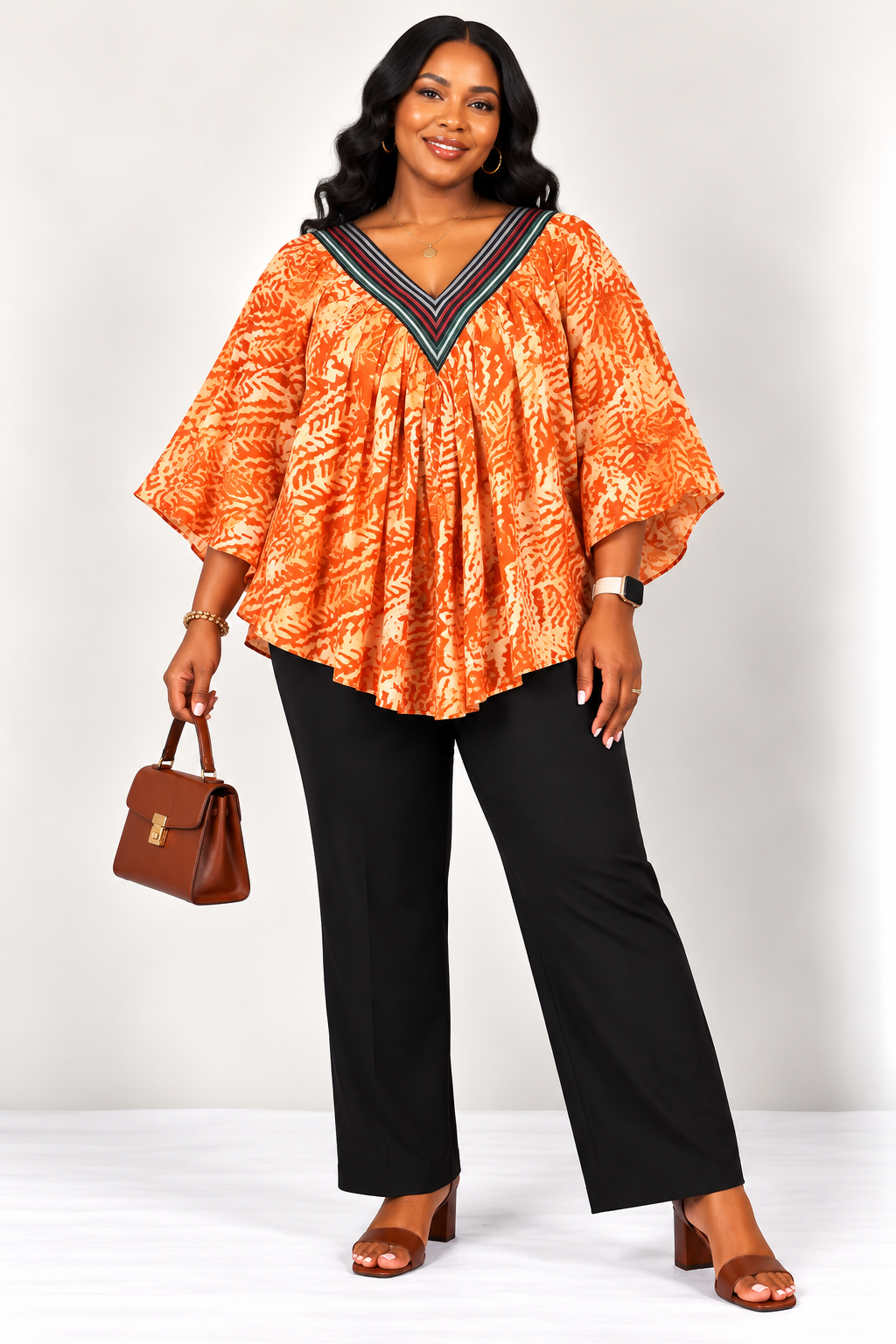 **Adire Top with Asooke Neckline| African Print Blouse | Agbeke Style