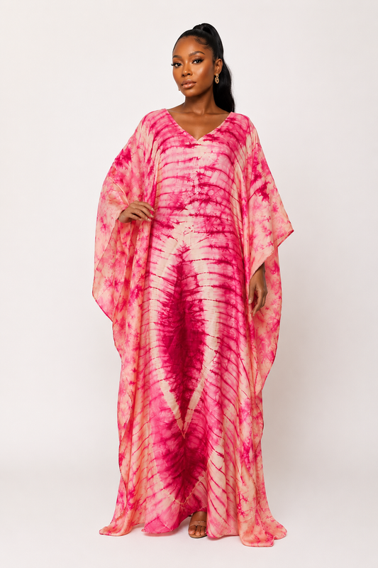 *Adire Silk Caftan | African Print Maxi Dress| Agbeke Style