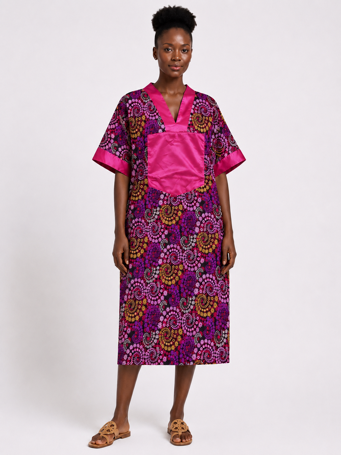 Ankara Knee Length Bubu with Contrast Neckline  | African Print Dress | Agbeke Style