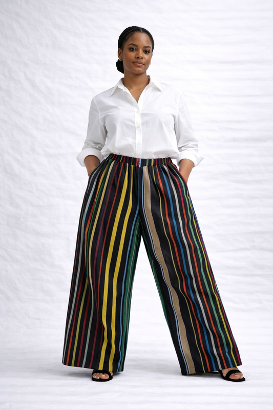 Asooke Wide Leg Palazzo Pants | African Striped Trousers | Agbeke Style