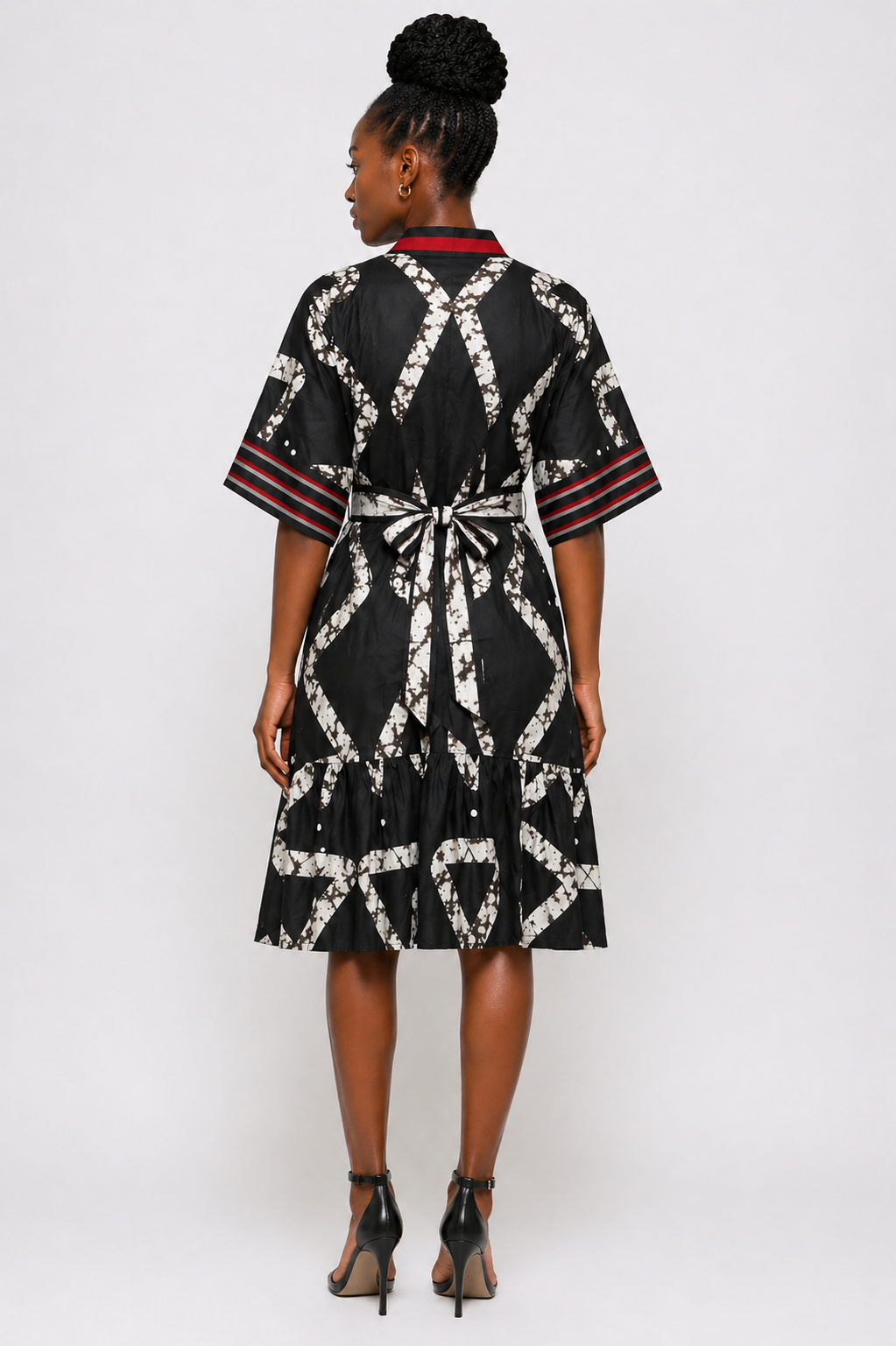 Ankara & Asooke Knee Length Dress with Belt | Agbeke Style