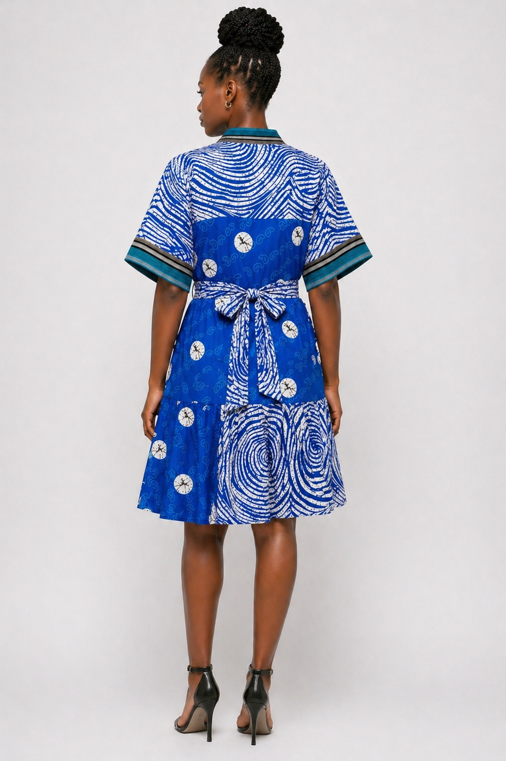 Ankara & Asooke Knee Length Dress with Belt | Agbeke Style
