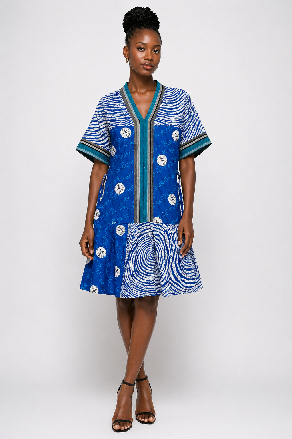 Ankara & Asooke Knee Length Dress with Belt | Agbeke Style
