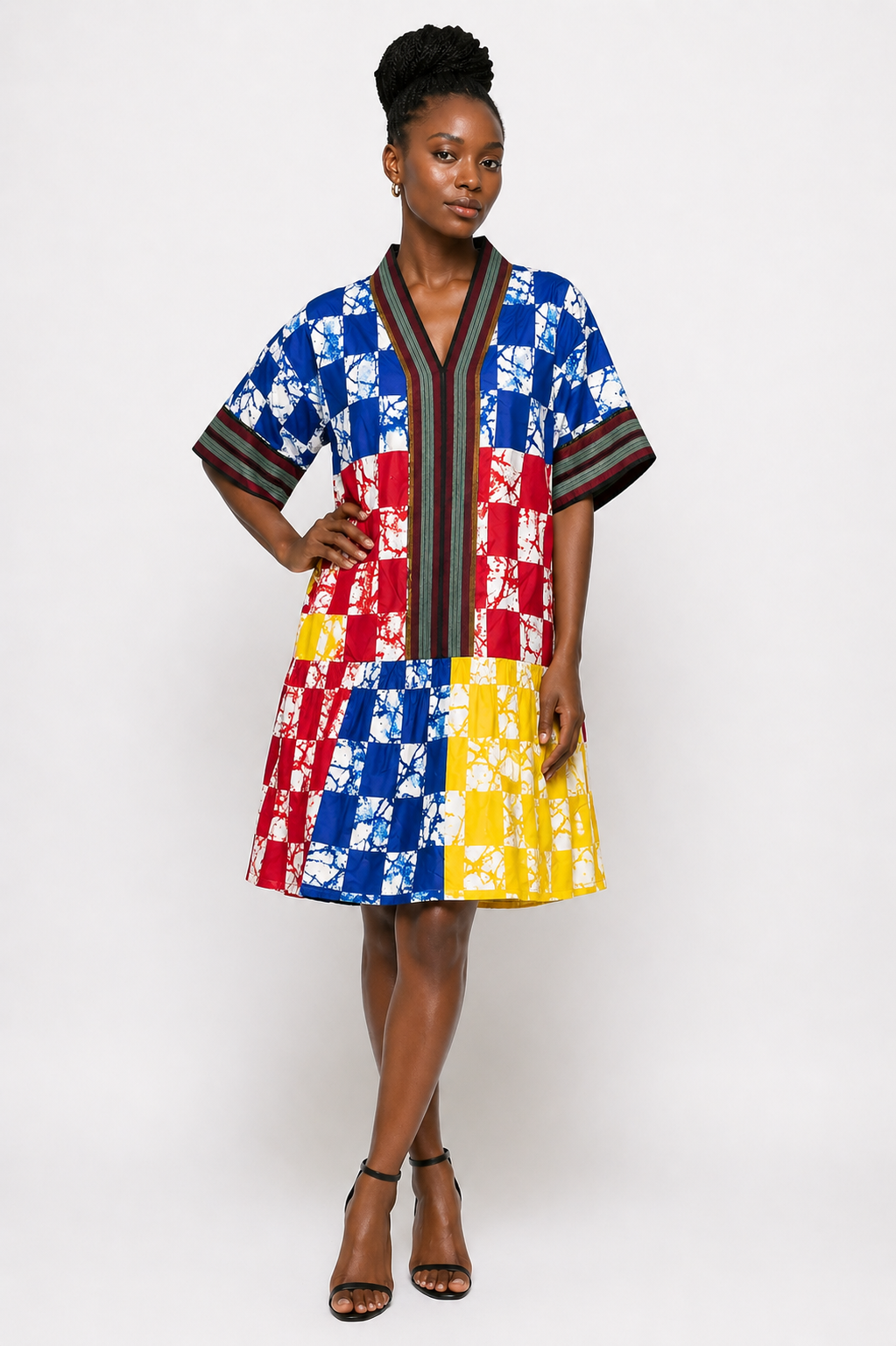 Ankara & Asooke Knee Length Dress with Belt | Agbeke Style