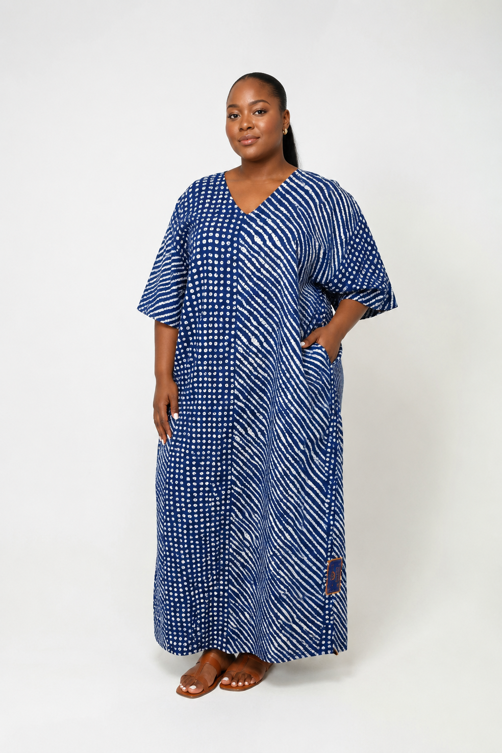 V-Neck 3-Stripe Back Maxi Dress (Long) | African Print Bubu| Agbeke Style