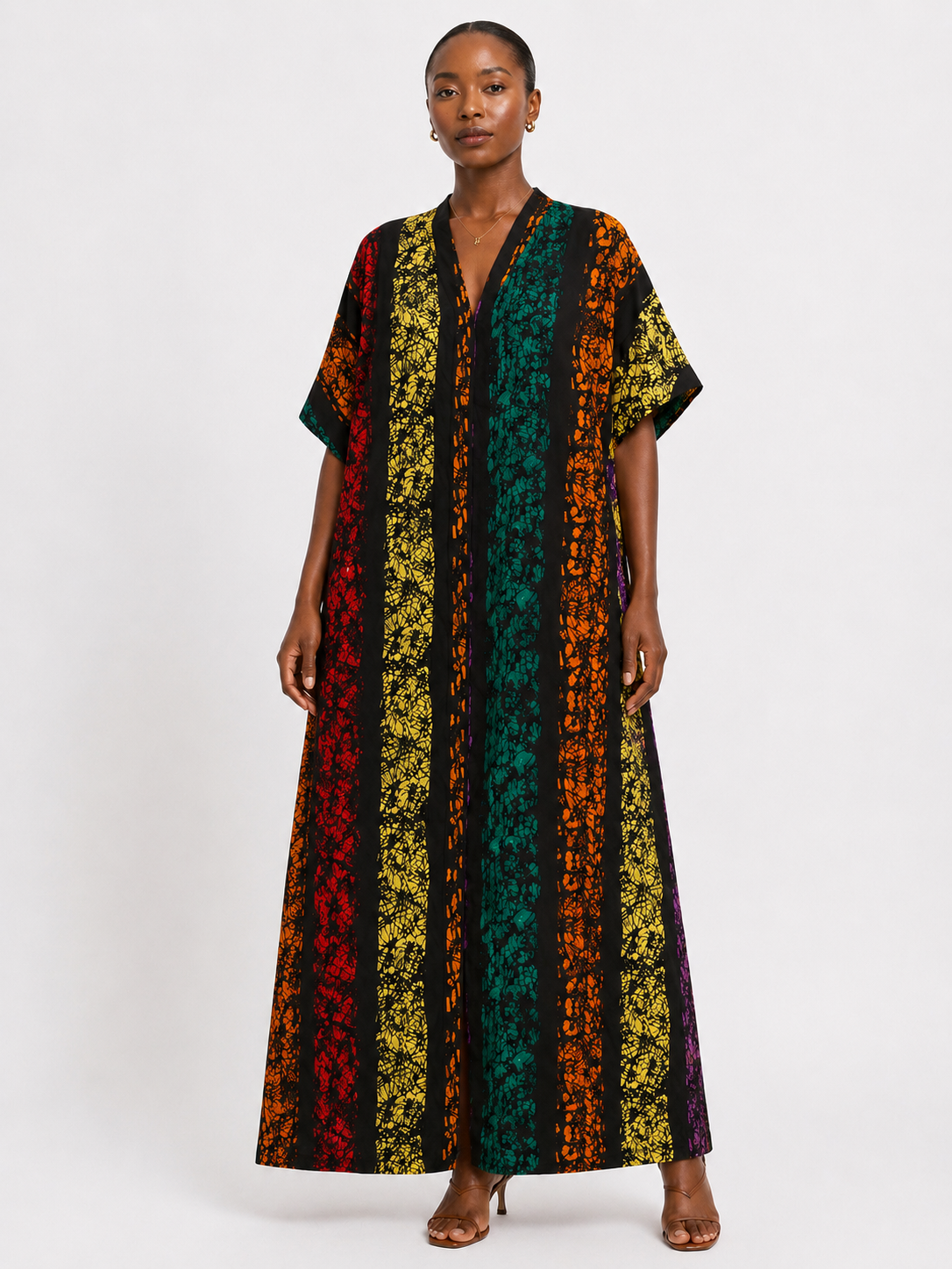Ankara V-Neck Maxi Dress with Front Slit & Inner Belt| African Print Kaftan | Agbeke Style