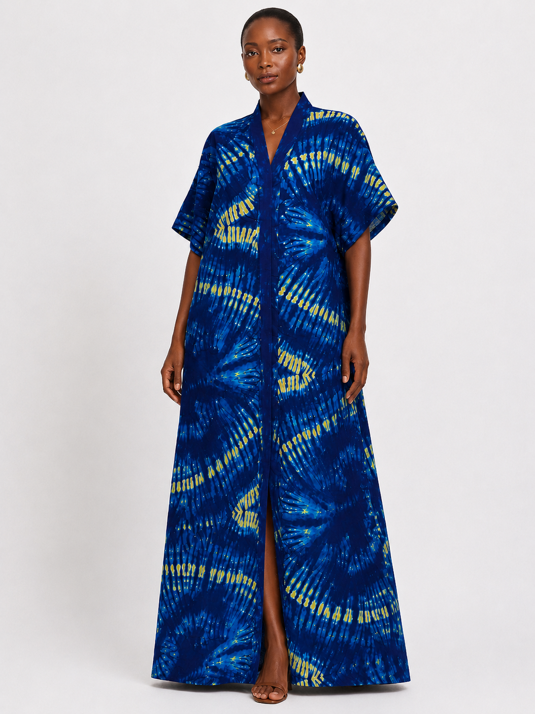 Ankara V-Neck Maxi Dress with Front Slit & Inner Belt| African Print Kaftan | Agbeke Style