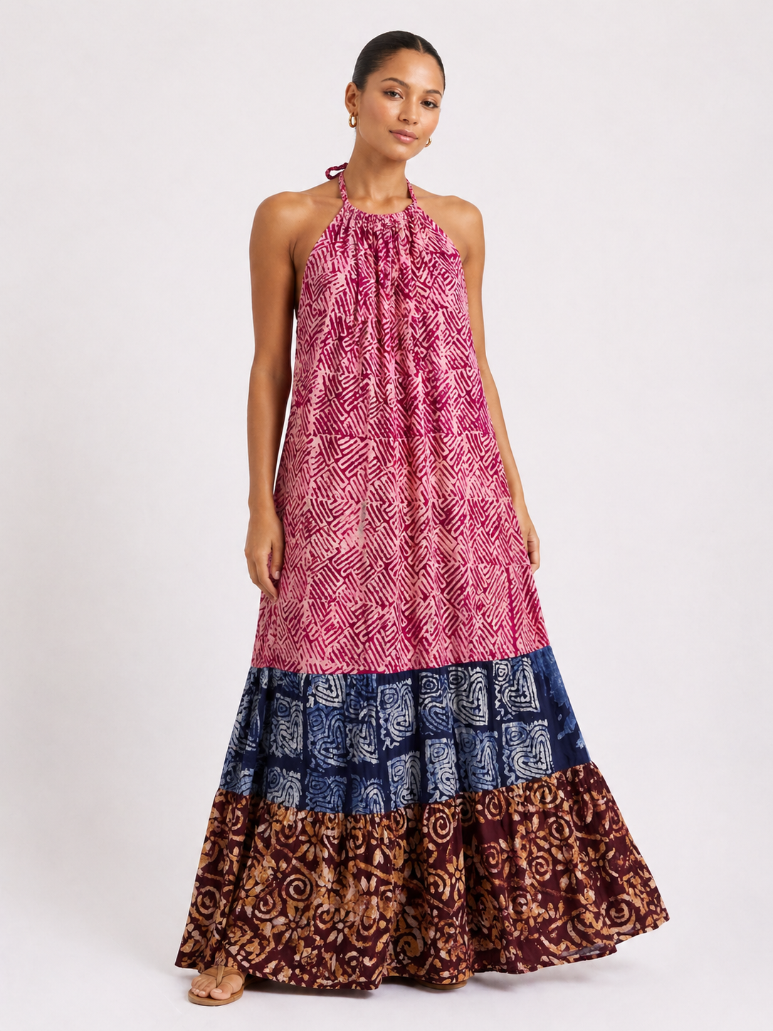 Adire Backless Halter Maxi Dress | African Print Dress | Agbeke Style