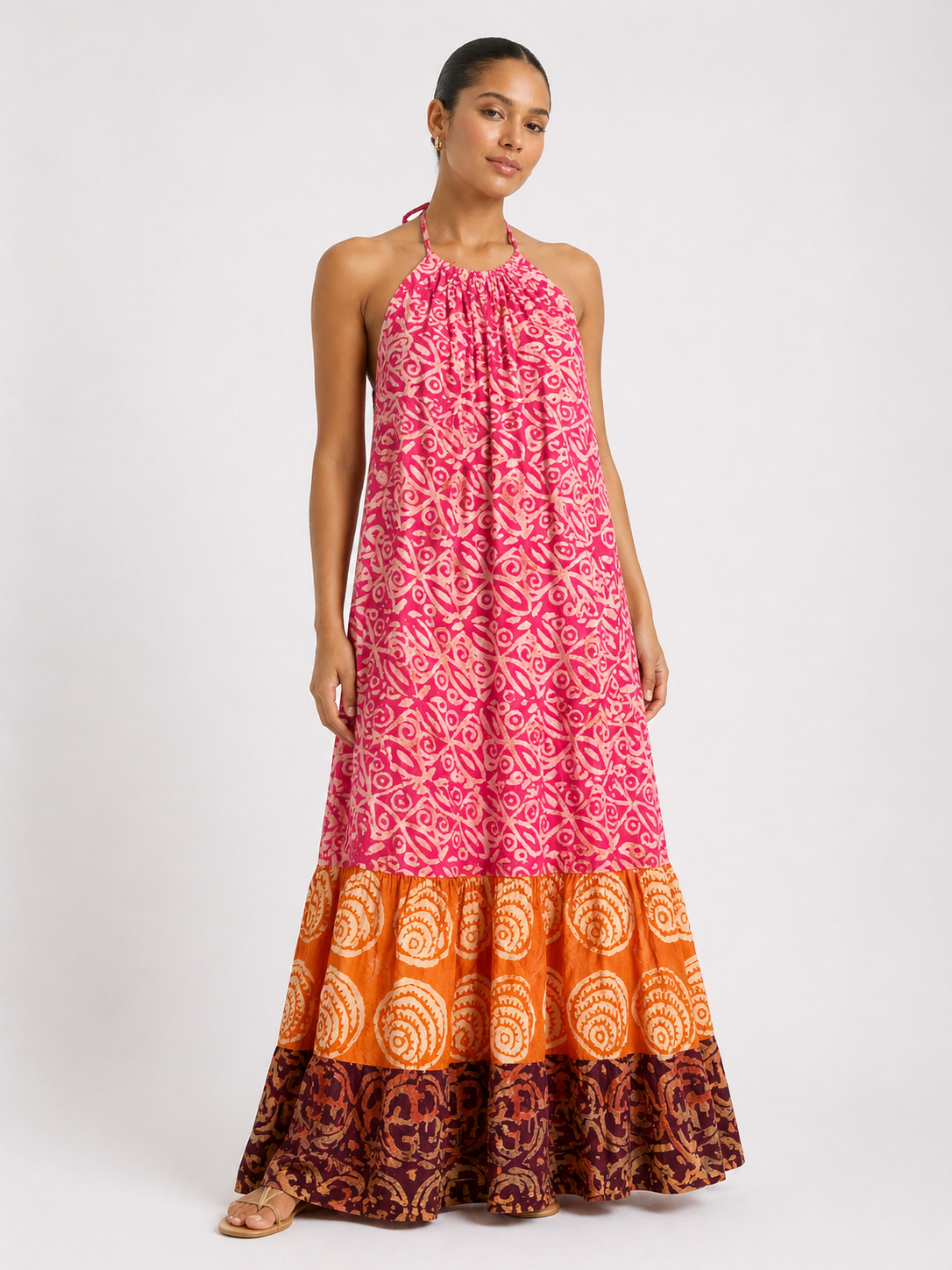 Adire Backless Halter Maxi Dress | African Print Dress | Agbeke Style