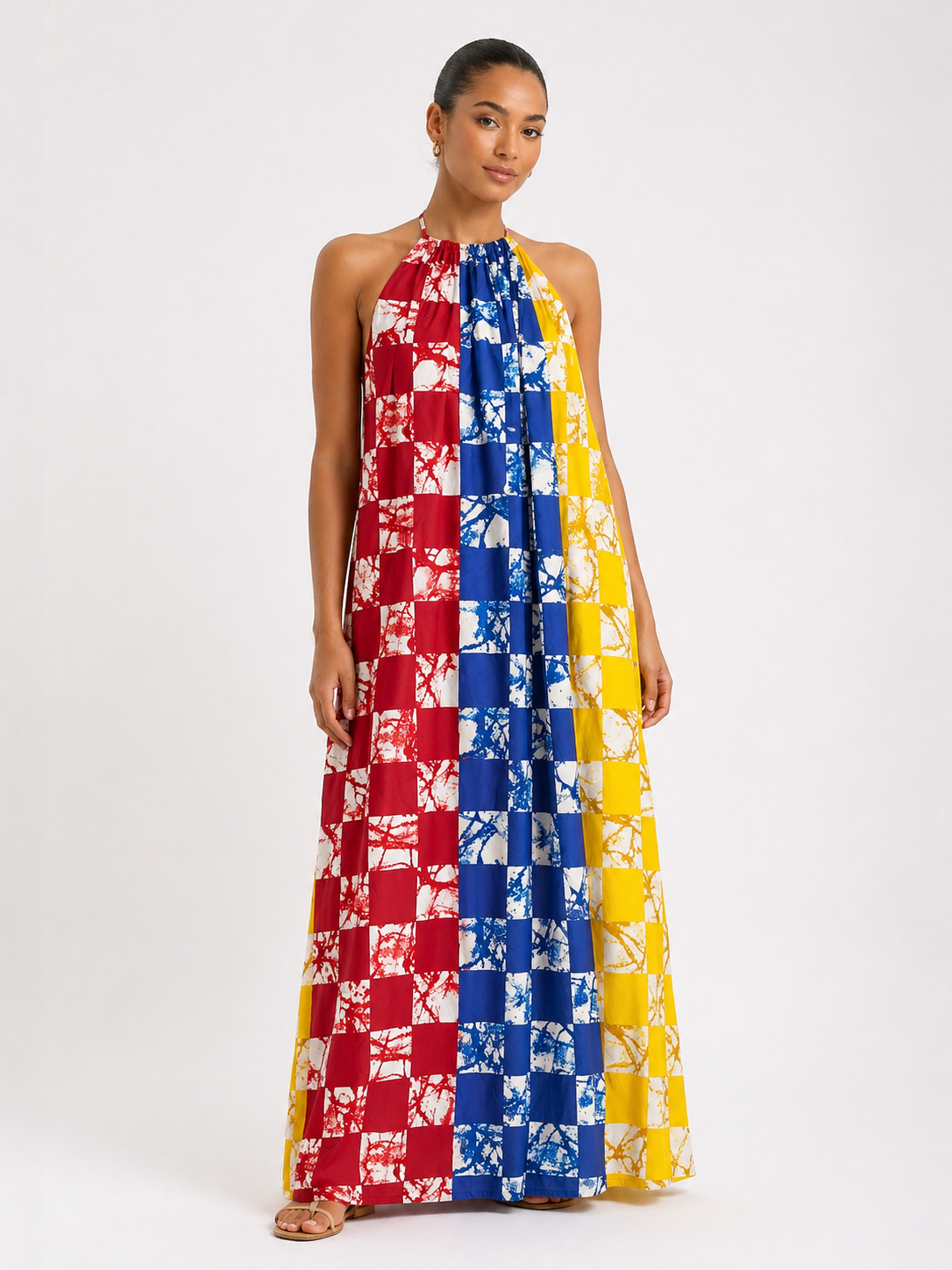 Adire Silky Halter Maxi Dress | African Print Dress | Agbeke Style