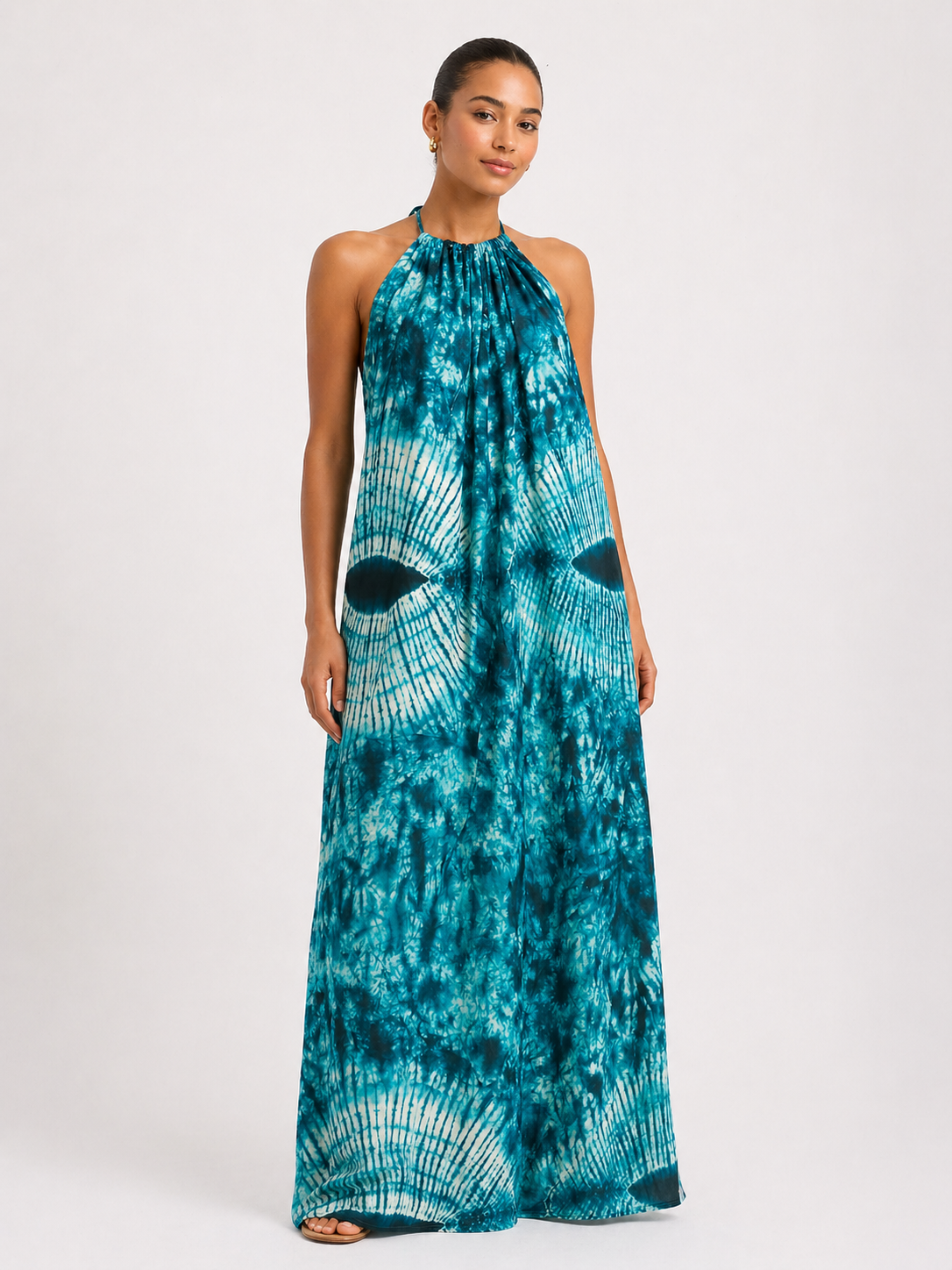 Adire Silky Halter Maxi Dress | African Print Dress | Agbeke Style
