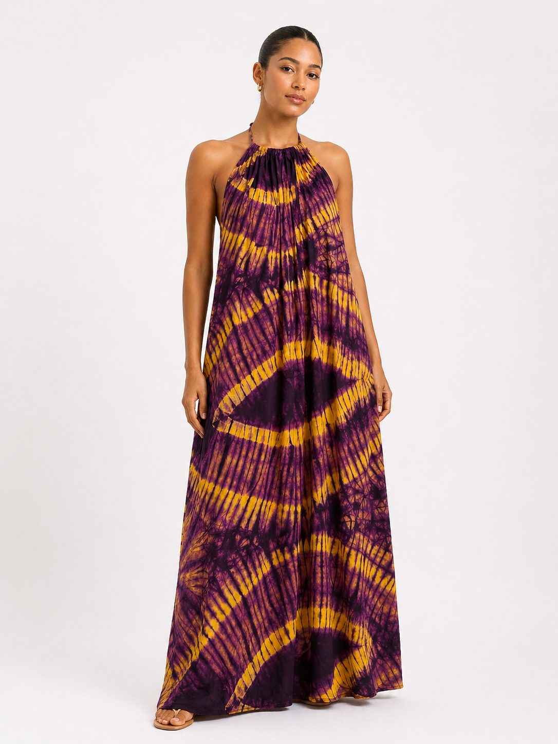Adire Silky Halter Maxi Dress | African Print Dress | Agbeke Style