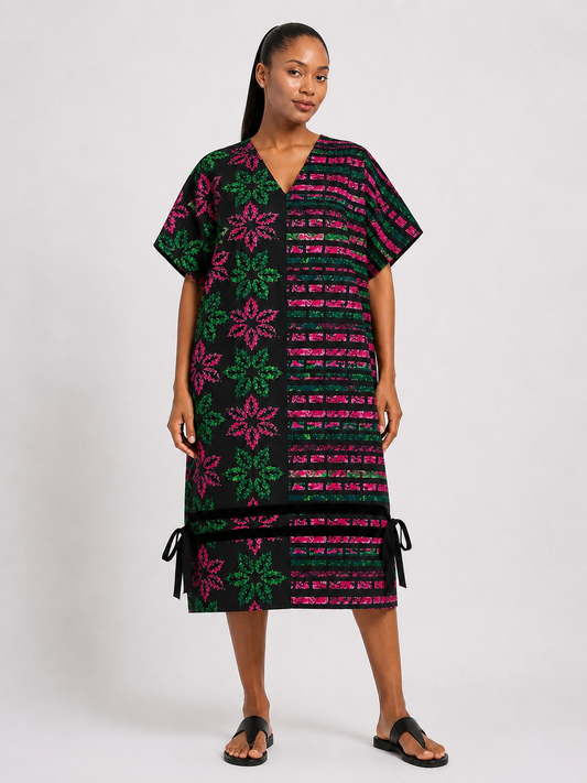 Ankara Bubu V-Neck Midi Dress | African Print Dress | Agbeke Style