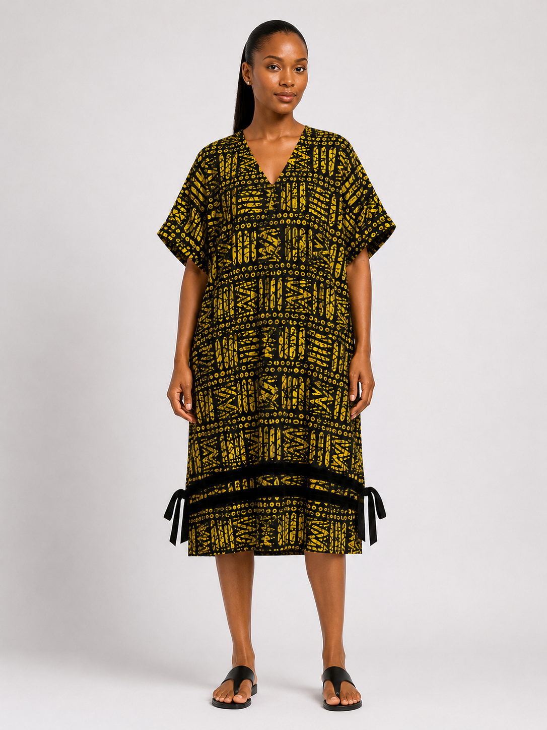 Ankara Bubu V-Neck Midi Dress | African Print Dress | Agbeke Style