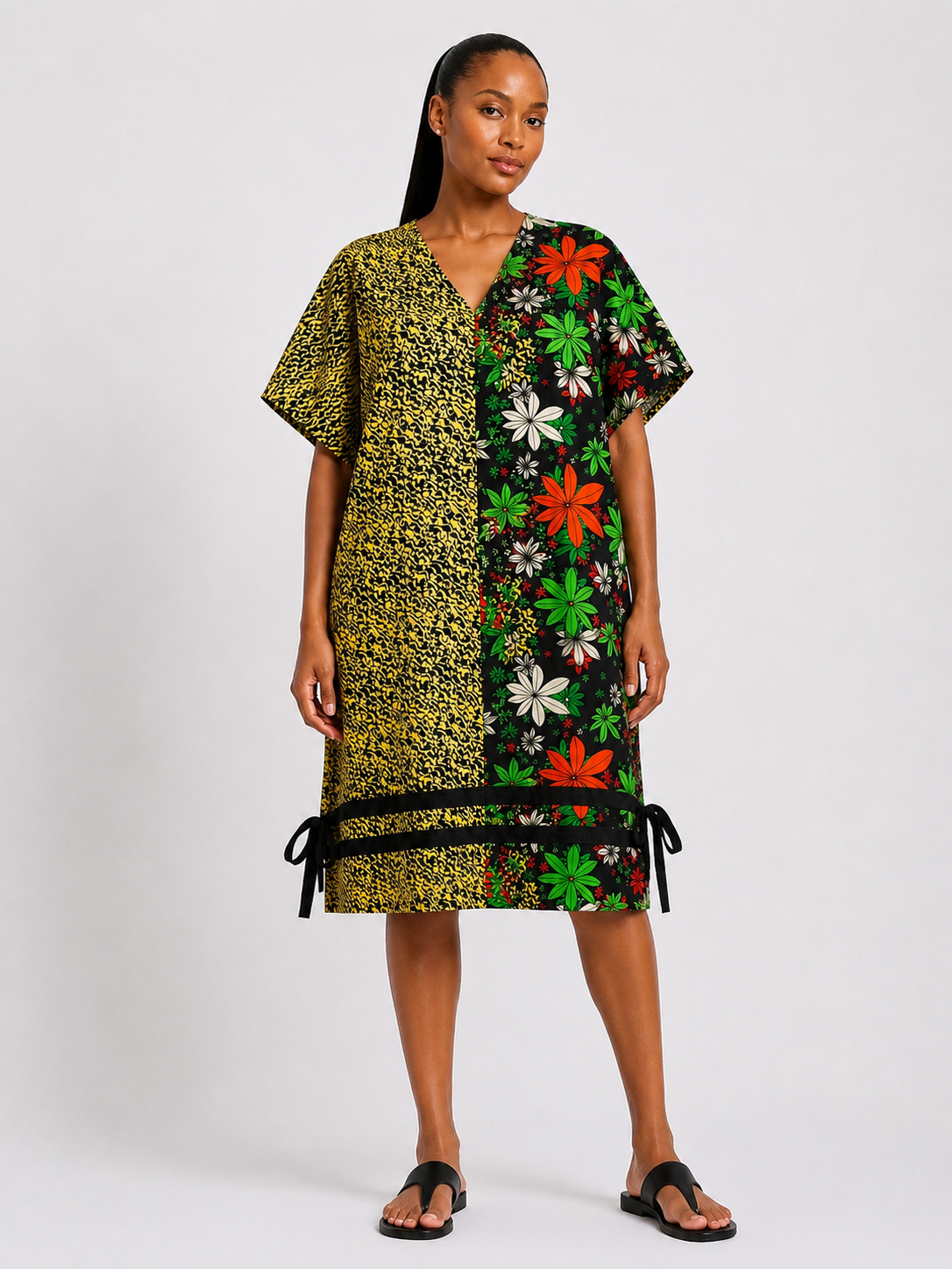 Ankara Bubu V-Neck Midi Dress | African Print Dress | Agbeke Style