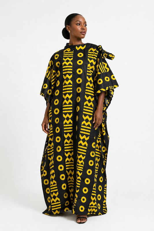 Ankara Oversized Bow Neck Kaftan Dress | African Print Bubu | Agbeke Style
