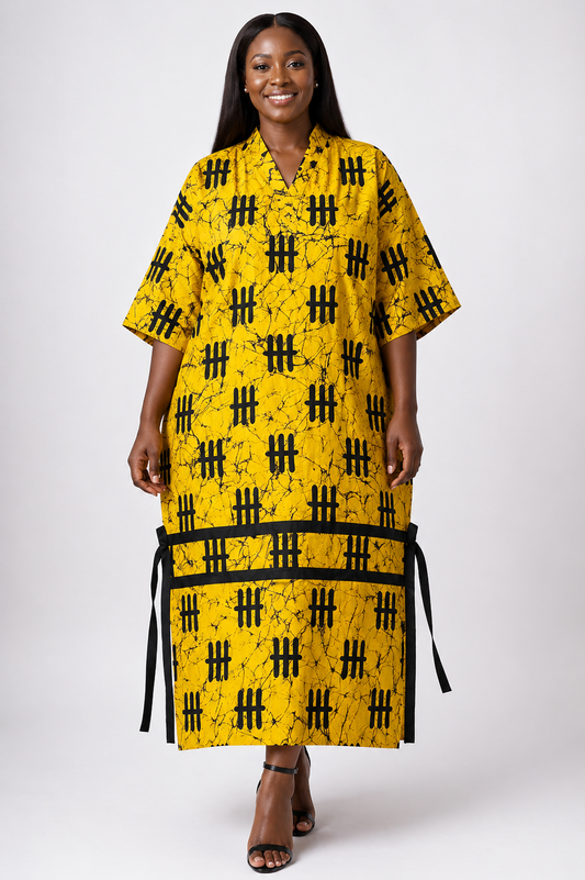 Ankara Full Length Bubu Dress with Black Tie