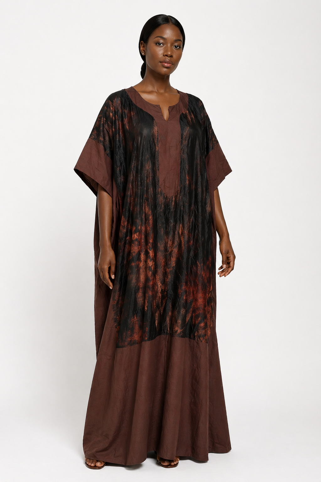 Adire Silk & Crepe Bubu Maxi Dress | African Print Kaftan | Agbeke Style
