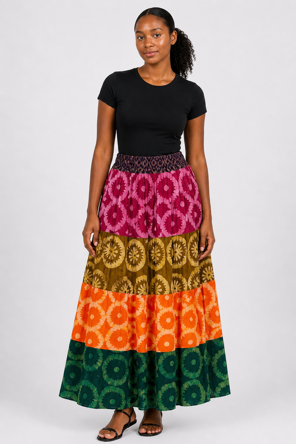 *Adire Maxi Tiered Skirt | African Print Skirt | Agbeke Style