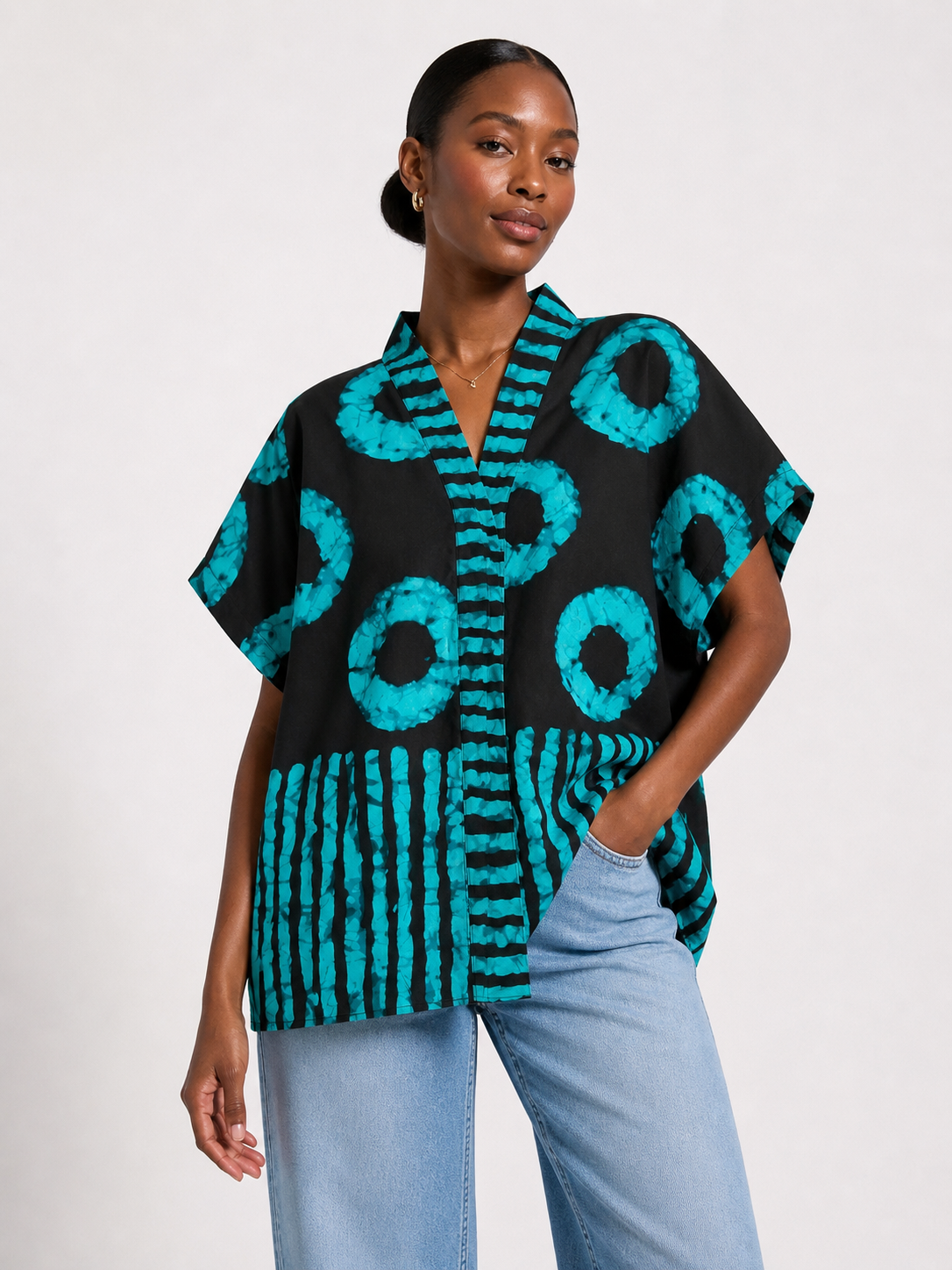 Ankara Oversized V-Neck Top | African Print Top | Agbeke Style