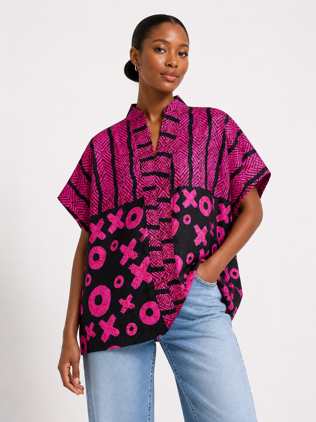Ankara Oversized V-Neck Top | African Print Top | Agbeke Style