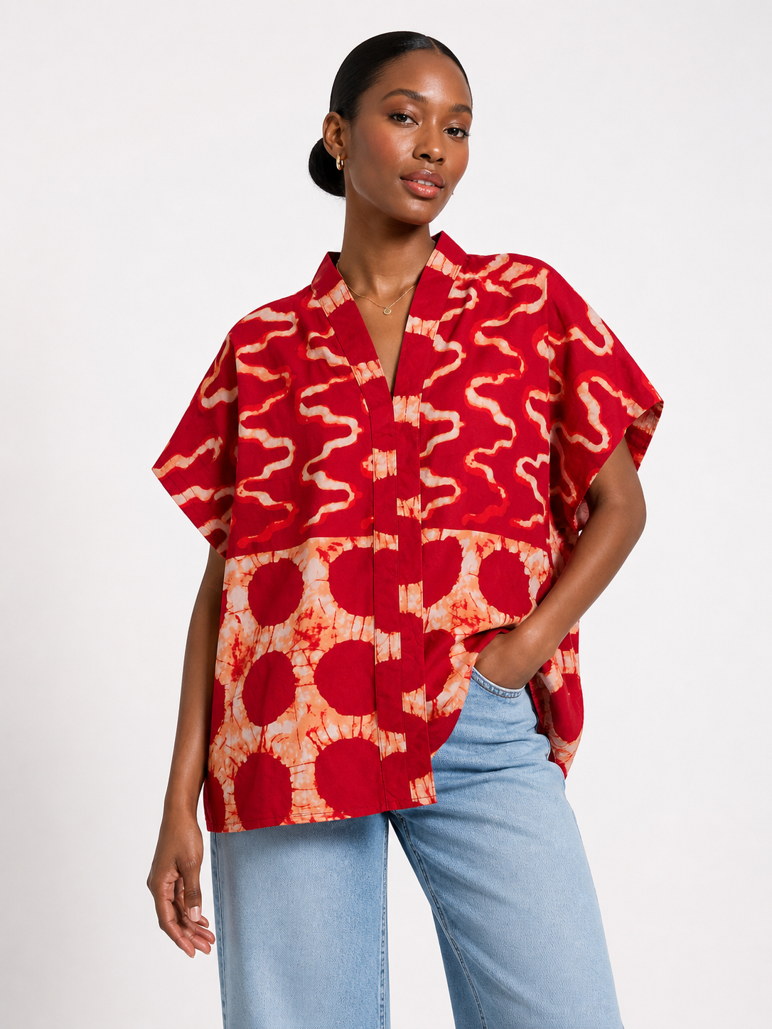 Ankara Oversized V-Neck Top | African Print Top | Agbeke Style