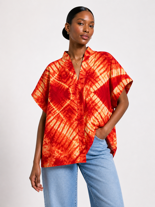 Ankara Oversized V-Neck Top | African Print Top | Agbeke Style