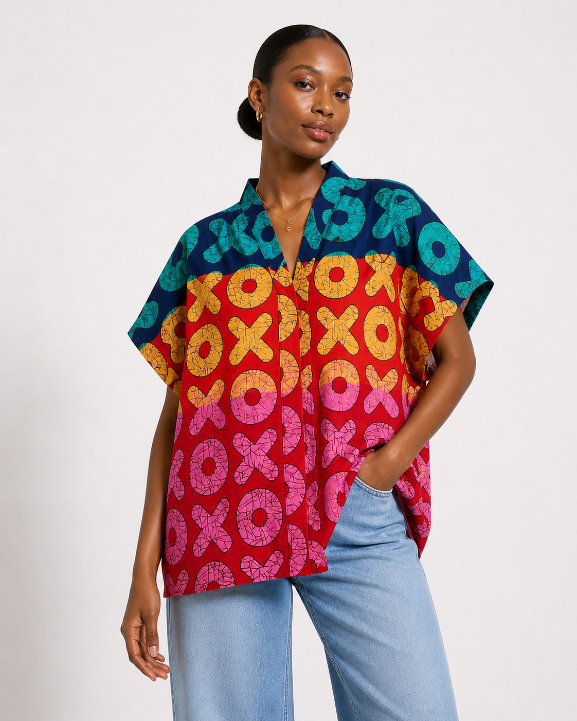 Ankara Oversized V-Neck Top | African Print Top | Agbeke Style
