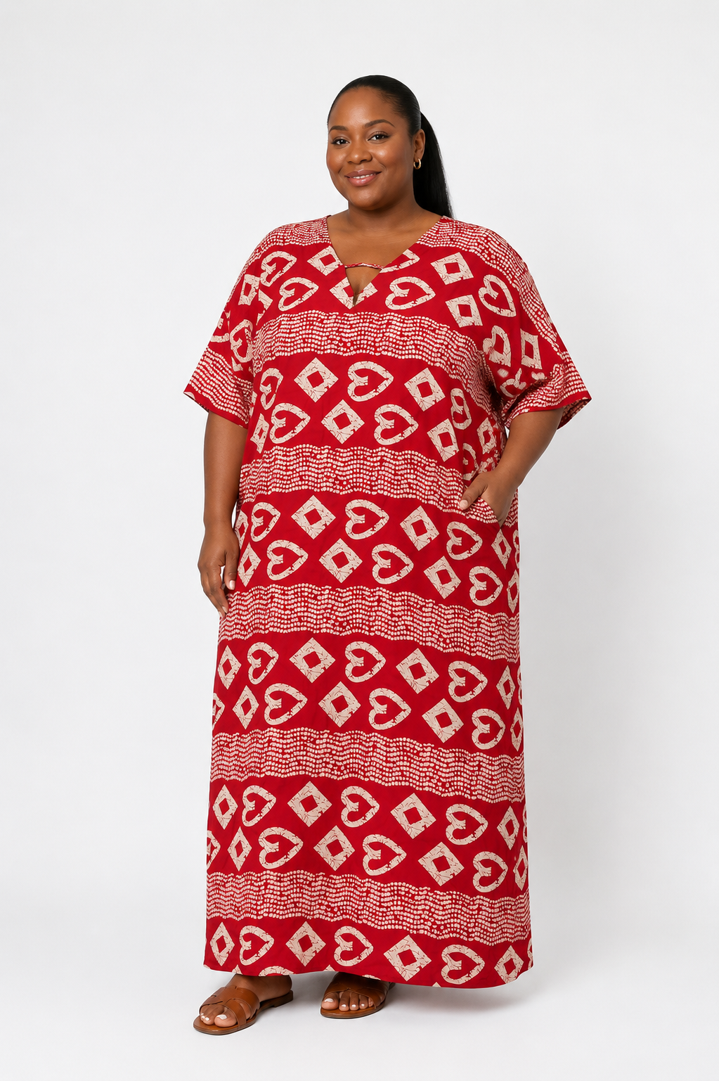 V-Neck 3-Stripe Back Maxi Dress (Long) | African Print Bubu| Agbeke Style