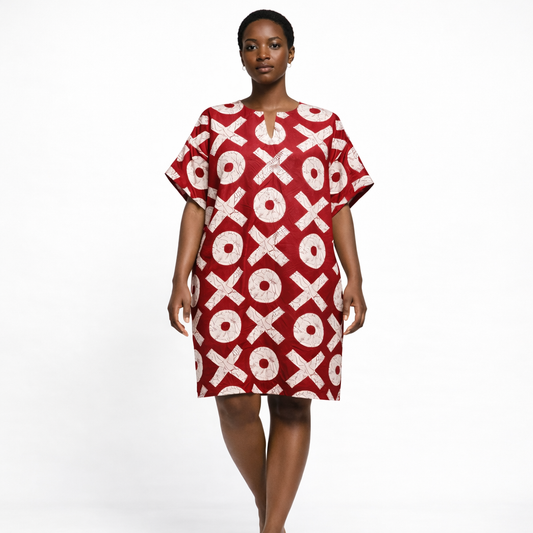 Ankara Split Neck Knee Length Bubu | African Print Dress | Agbeke Style